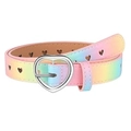 Cintura per bambine in pelle PU arcobaleno con fibbia a cuore argento e fori traforati - 105cm / Colorato