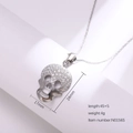 Pendentif tête de mort en argent avec zircons, taille 17x24mm et chaîne de 45+5cm - Couleur Acier (N0156S)