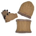 Ensemble d'hiver kaki 3 pièces avec bonnet, écharpe et gants tactiles doublés polaire - Khaki Adultes