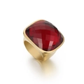 Anello vintage in acciaio inossidabile con grande cristallo rosso sfaccettato in oro - US 6 / Rosso Scuro