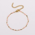 Pink enamel bead station bracelet in gold stainless steel for women with lobster clasp - Gold + Pink Enamel