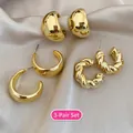 Three-pair set of chunky, classic, and twisted texture gold hoop earrings for women - Rounded / Smooth / Twisted Rope / 5# Gold (3-Pair Set)