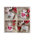 Christmas wooden ornament set with reindeer and angel figures in a wooden storage box - 4-Grid Wooden Angel