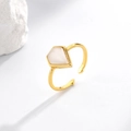 Minimalist gold-plated adjustable ring featuring a geometric white cat-eye stone setting - Gold Adjustable Ring