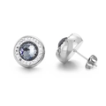 Minimalistische silberne Ohrstecker mit grauem Stein und weißem Zirkon-Rand - Stahl Graublau