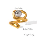 Minimalist spiral gold open ring with silver metal bead, geometric fashion style for women - R30363-Gold Spiral Silver Gray Bead