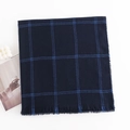 Classic navy and bright blue plaid scarf with elegant fringe detail for women - Blue Plaid
