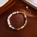 Handmade ceramic beaded bracelet with pearls and gold-plated accents in colorful finish - 28# Bracelet-Colorful (Pearl Splicing Style)