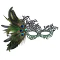 Green gradient feather lace masquerade mask with emerald gemstone and peacock accents - Gradient Phoenix Style / Dark Green