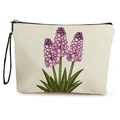 Pochette cosmetica color crema con stampa di lupini viola e cinturino da polso nero - 17*25cm (Con Fettuccia) / Stile Muscari Viola (Stile 2)