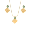 Irregular geometric jewelry set with gold textured square and green oval gemstones - Oval Green Gemstone Style (N1418)