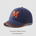 Berretto da baseball per bambini blu navy e marrone con ricamo M arancione - 48-50cm / Grande M Bordo / Blu