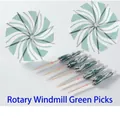 Green and white windmill pattern cocktail picks for party appetizers, pack of 50 pieces - Rotating Pinwheel Picks