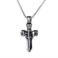 Macro shot of silver gothic skull and cross sword pendant necklace on white background - Skull Cross Sword (2937CG)