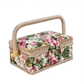 Floral rose sewing basket with wicker handle and cotton fabric storage organizer - C Style - Pastoral Rose