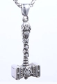 Colgante Martillo de Thor vikingo plata antigua con símbolo Valknut y cadena - Estilo de Símbolo Valknut (A0520) / Color Acero