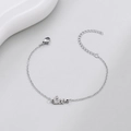 Detail of silver Leo zodiac name bracelet with lobster clasp and extension chain - Leo Steel