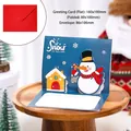 3D Pop-up Christmas card with snowman design and red envelope for holiday greetings - Magic Snowman