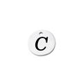 Polished stainless steel round pendant featuring a black engraved letter C on white backdrop - Letter C