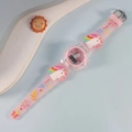 Pink kids digital watch with unicorn and rainbow 3D cartoon silicone strap - Unicorn 1 Pink