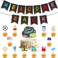 Detailed set of Back to School party decorations including banner and 13 cake toppers - Back to School Decoration Set (Style C)