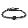 Handmade woven bracelet with black copper beads and micro-paved black zircon ball - 10mm Micro Pave Ball / Black + Black Zircon