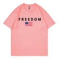 Pink short sleeve cotton T-shirt featuring black FREEDOM text and US flag graphic - Light Pink