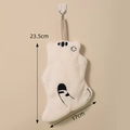 White cat-shaped coral fleece hand towel with embroidery and hanging rope details - Tree Climbing Cat