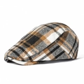 Gorra plana vintage a cuadros para hombre y mujer con diseño clásico de cuadros marrón y gris - Ajustable / Negro