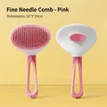 Pink self-cleaning pet grooming brush with fine steel needles and easy push-to-clean button - Fine Pin Pink