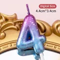 Blue-purple gradient number 4 birthday candle with glitter finish and size dimensions - Number Candle Purple-Blue Gradient-4