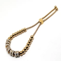 Golden titanium steel bead bracelet with white zircon accents and adjustable drawcord - Style 3 / Rose Gold