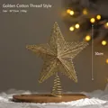 Sparkling gold cotton thread Christmas tree topper star with glitter and spiral base - 30cm Gold Cotton Thread Style