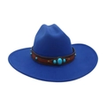 Western royal blue faux suede cowboy hat featuring a leather band with turquoise stones - One Size / Sapphire Blue