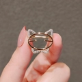 Broche chat dorée avec strass scintillants pour décoration de chemises et vêtements - Épingle Chat (0267)