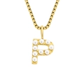 Gold titanium steel box chain necklace with a pearl-inlaid letter P pendant charm. - Letter P - Gold