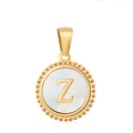 18K gold plated stainless steel necklace with round white shell pendant featuring letter Z - Letter Z