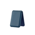 Dark blue magnetic leather wallet stand for iPhone 16 MagSafe series in upright position - Sea Blue