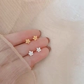 Minimalist 925 silver flower stud earrings in matte gold and silver finish - Five-Petal Flower / Silver