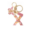 Letter X keychain with colorful heart sequins, pink butterfly charm and fringe tassel - Letter X