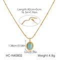 Detailed view of blue cat eye stone necklace with gold stainless steel chain measurements - Oval Shape (HC-N40802) / Blue