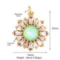 Gold plated sunflower pendant with green center stone and white baguette zircons - Light Yellow M84