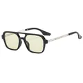 Retro double bridge aviator sunglasses with silver metal temples and yellow tinted lenses - Black Frame Green Lens