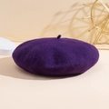 Classic dark purple wool beret with elegant texture and round top design - One Size / Deep purple