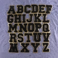 Patch alfabetiche in ciniglia nera con bordo glitterato dorato in stile varsity per abiti - 8cm/Nero/Set di 26 Lettere