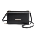 Women's black large capacity crossbody phone wallet in litchi pattern leather finish - Black