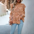 Camicetta floreale arancione da donna a maniche lunghe con colletto a balze per autunno - Taglia M / Arancione