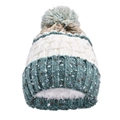 Detalle de gorro de punto de invierno con forro polar grueso y diseño de patchwork - Azul + Blanco