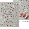 Macro detail of 5D embossed floral nail stickers STZ-5D105 with realistic texture - STZ-5D105 (Bare Sheet)
