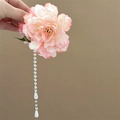 Pince à cheveux élégante avec pivoine rose dégradée et longs pompons en perles - Pince à Cheveux Fleur avec Gland (119#) / Rose